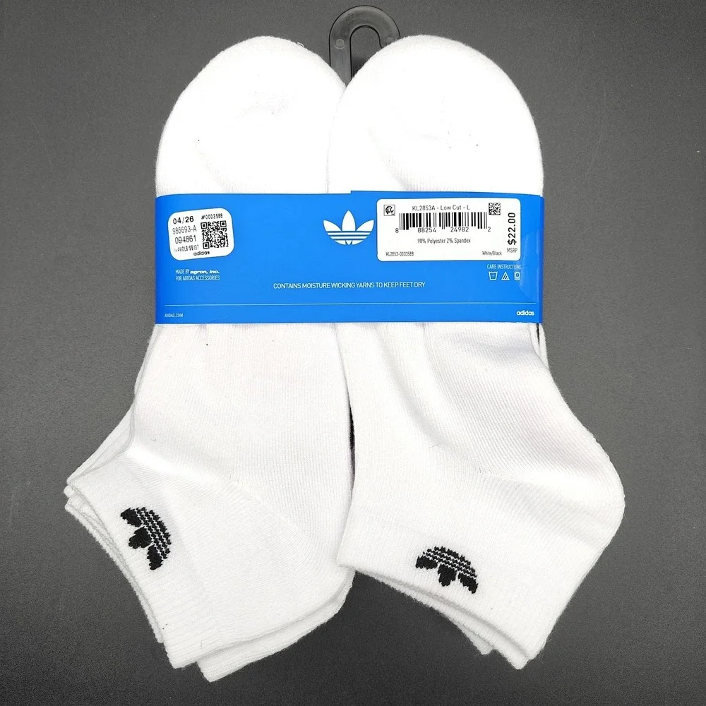 Adidas Originals Trefoil 6 Pair Cushioned Low Cut Socks White Large 6-12 NEW